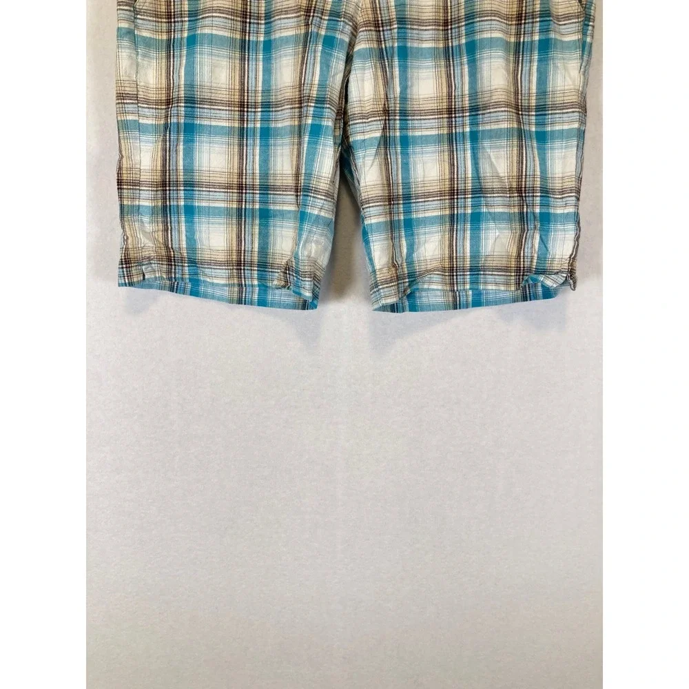 Y2K Coastal Bugle Boy For Her XL Turquoise Brown Plaid Cotton Blend Shorts